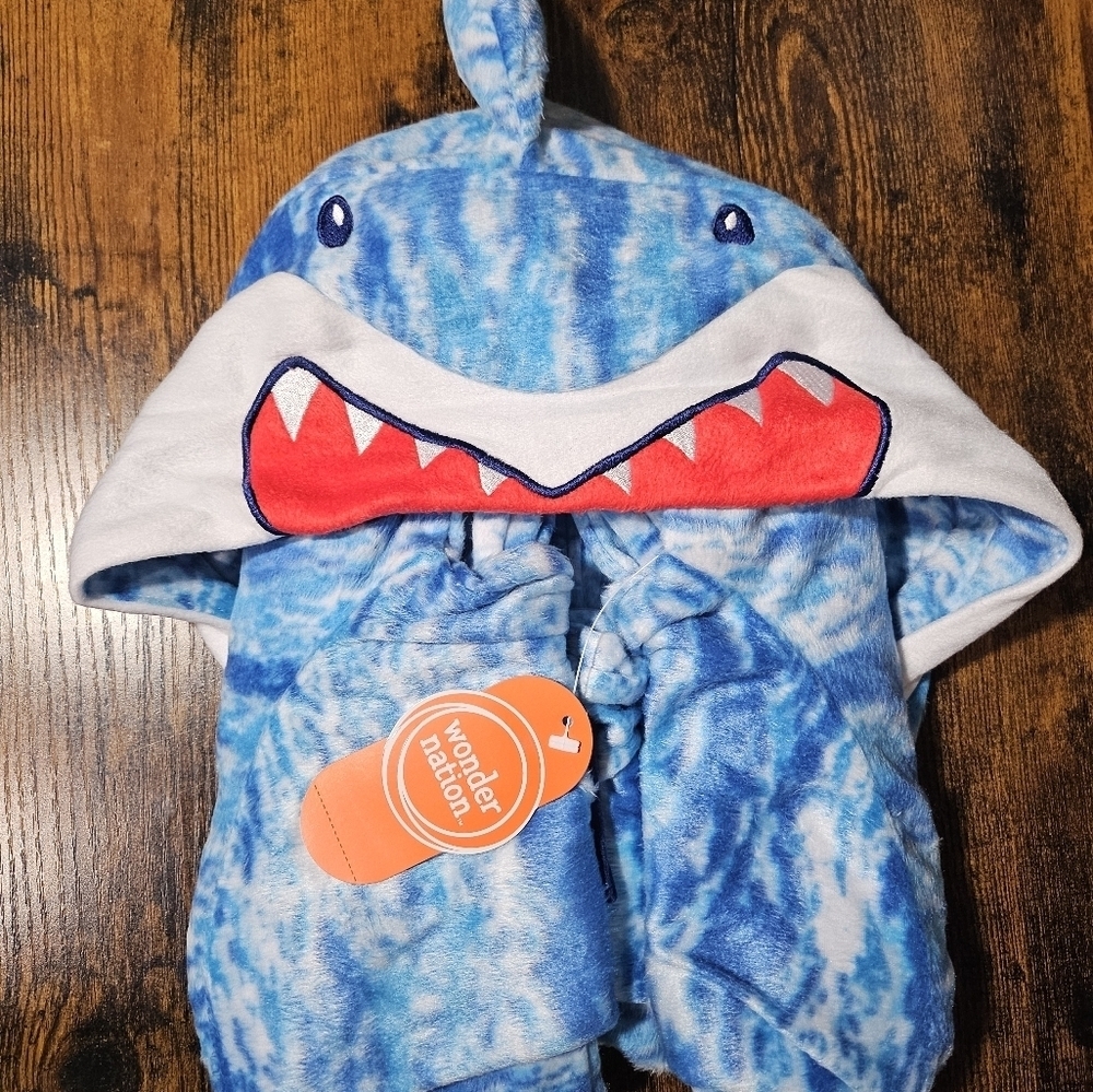 NEW Wonder Nation Blue Shark Juniors Onesie Hooded 10-12 - Picture 11 of 11